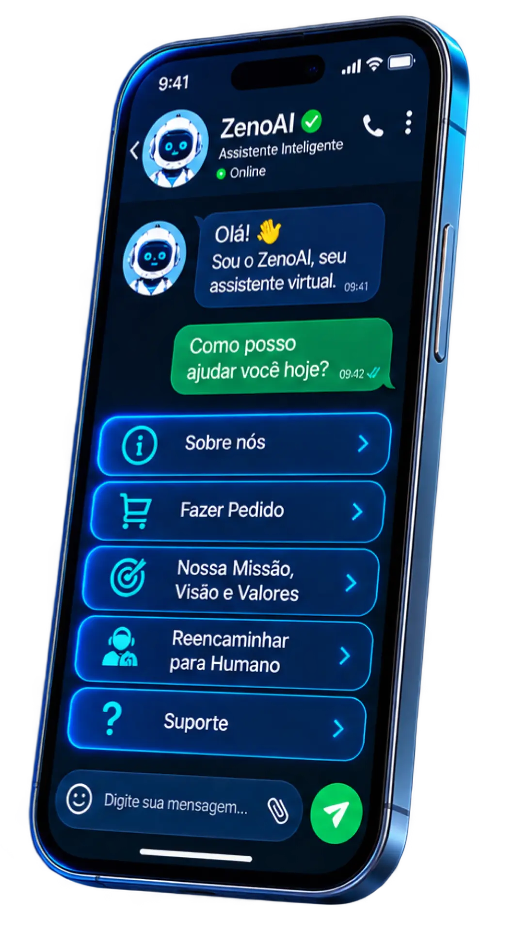 Telemóvel com o assistente ZenoAI no WhatsApp